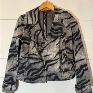 WHBM Gray Tiger Print Moto Jacket